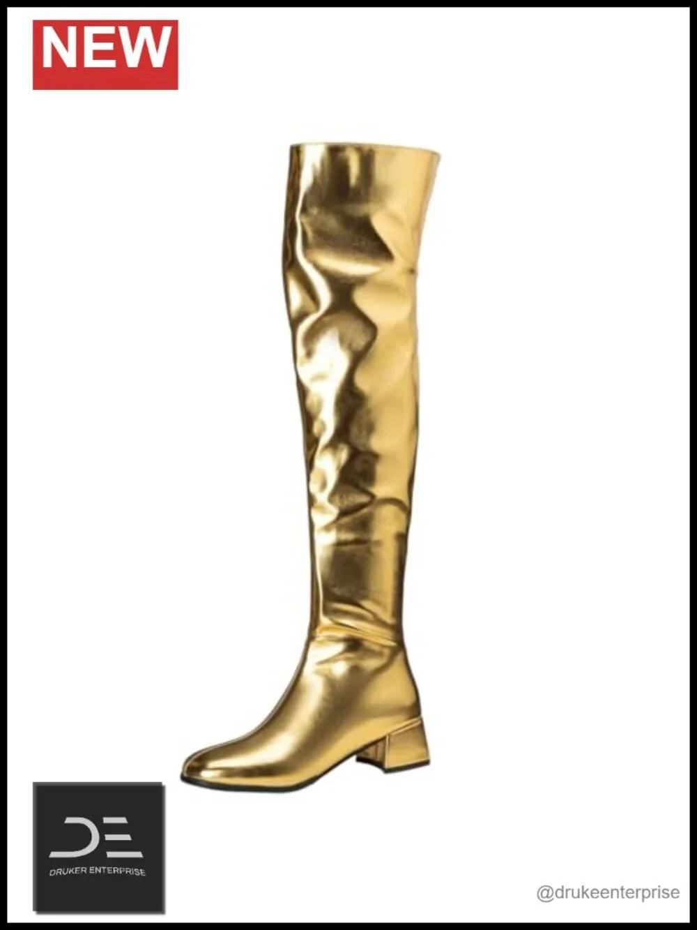 Gogo Boots Knee High Chunky Low Heel Square Toe Faux Leather Winter